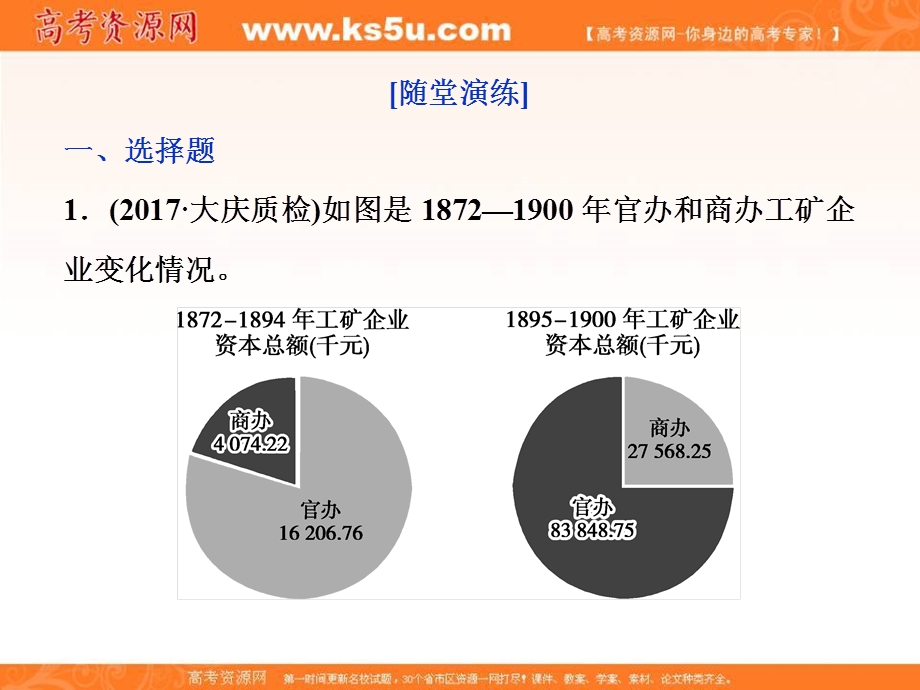 2018届高三人教版历史一轮复习课件：专题七 近代中国资本主义的曲折发展和近现代社会生活的变迁 第23讲通关真知大演练 .ppt_第1页