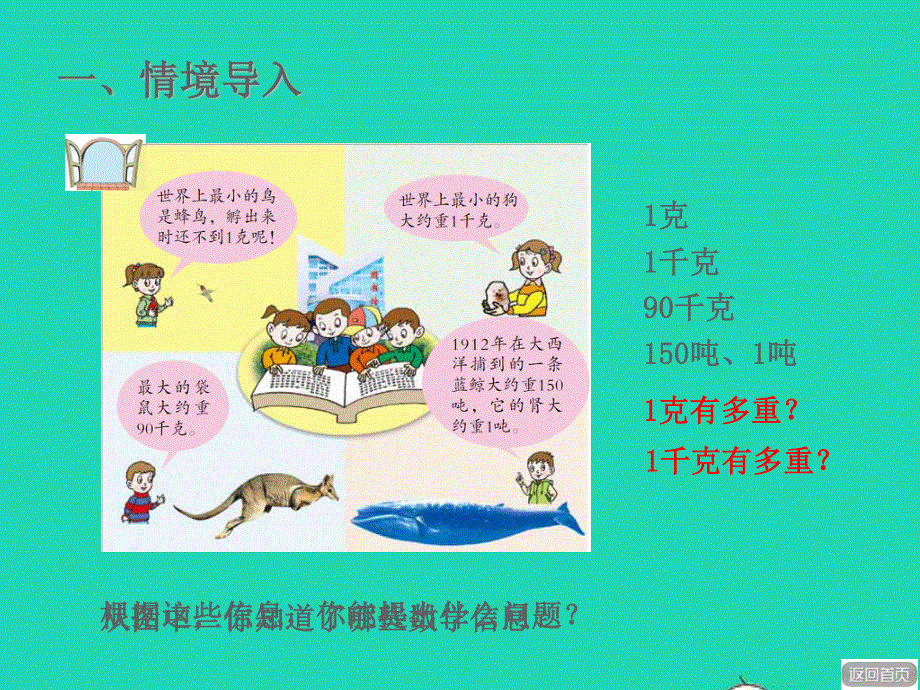 2021三年级数学上册 一 动物趣闻——克、千克、吨的认识第1课时 克和千克的认识授课课件 青岛版六三制.ppt_第2页