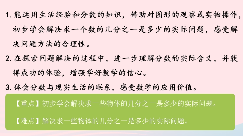 2023三年级数学下册 七 分数的初步认识（二）都2课时 求一个数的几分之一是多少的简单实际问题课件 苏教版.pptx_第2页