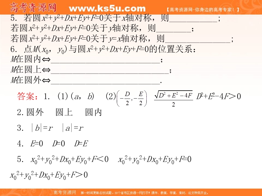 2012学案与评测文数北师大版（课件）：第8单元第3节圆的方程.ppt_第3页