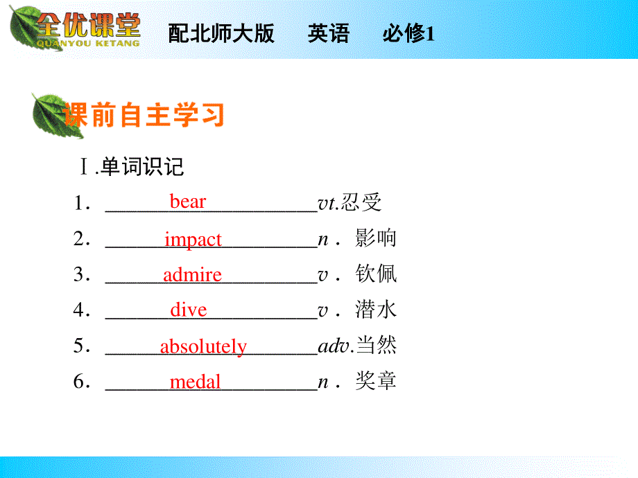 2014年秋《全优课堂》高中英语（北师大版必修一）同步课件：UNIT 2　HEROES PERIOD 5.ppt_第2页