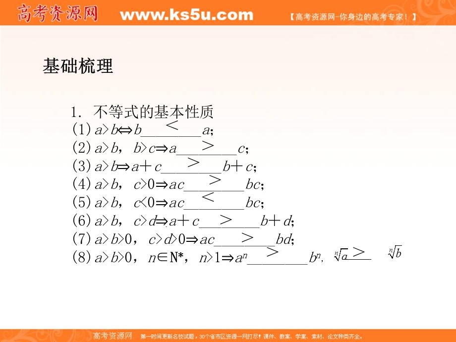 2012学案与评测文数苏教版（课件）：第7单元第1节不等关系与一元二次不等式.ppt_第3页