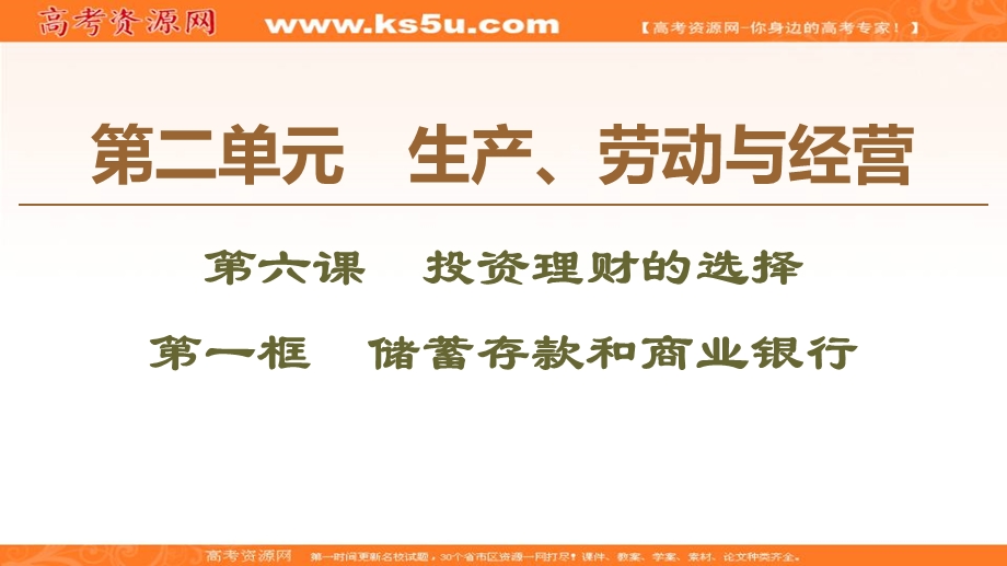 2019-2020学年人教版政治必修一课件：第2单元 第6课 第1框　储蓄存款和商业银行 .ppt_第1页