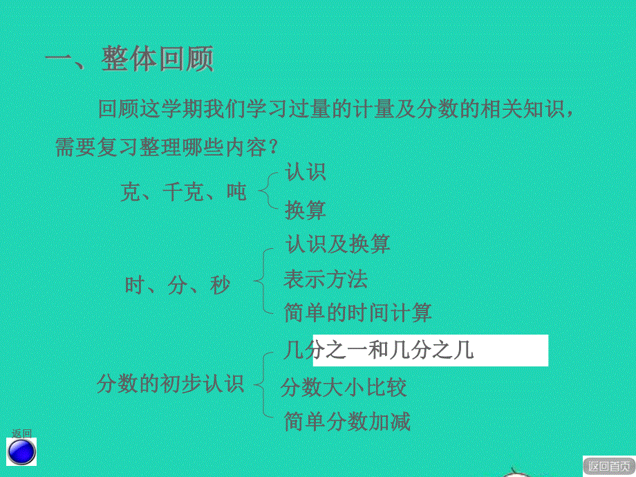 2021三年级数学上册 回顾整理（3）量的计量、分数初步认识课件 青岛版六三制.ppt_第2页