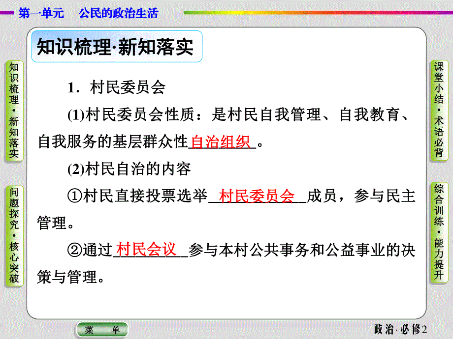 2019-2020学年人教版政治必修二抢分教程课件：第一单元第二课第三框　民主管理：共创幸福生活 .ppt_第2页