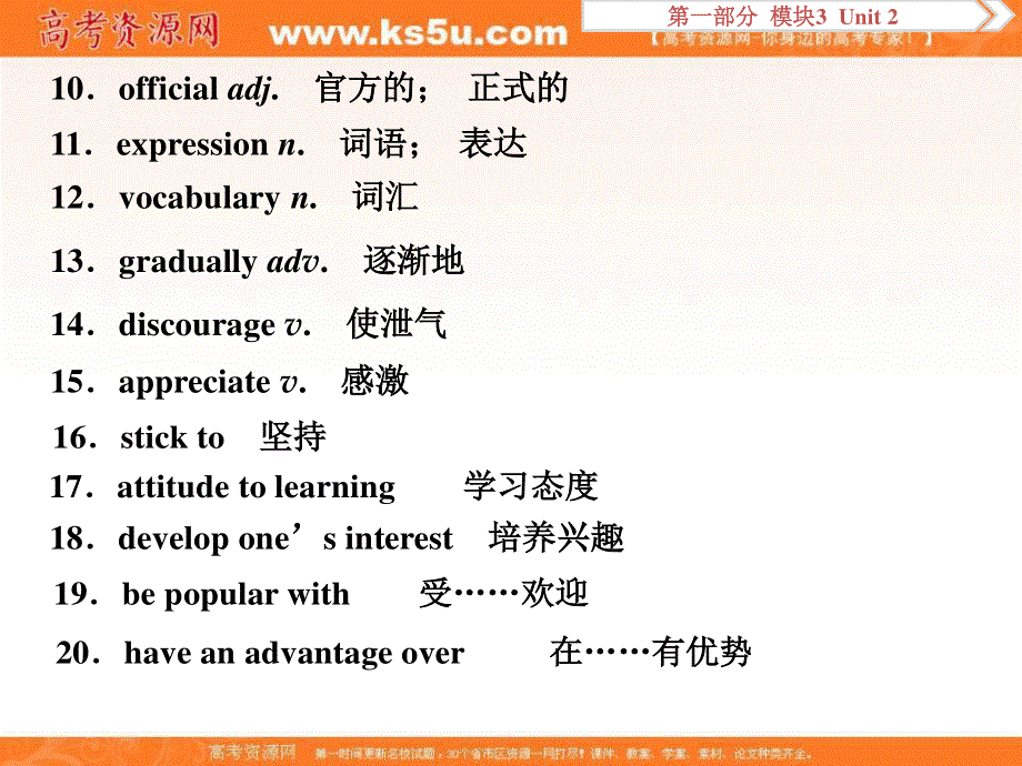 2017优化方案高考总复习英语（江苏专用）课件 第一部分 基础考点聚焦 模块3UNIT 2.ppt_第3页