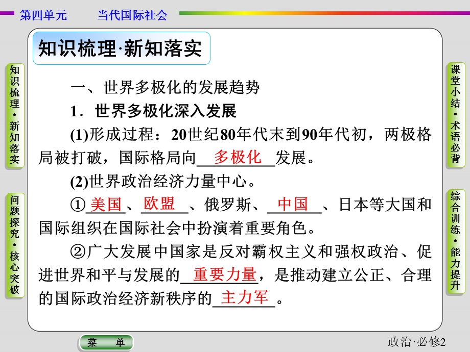 2019-2020学年人教版政治必修二抢分教程课件：第四单元第十课第二框　世界多极化：深入发展 .ppt_第2页