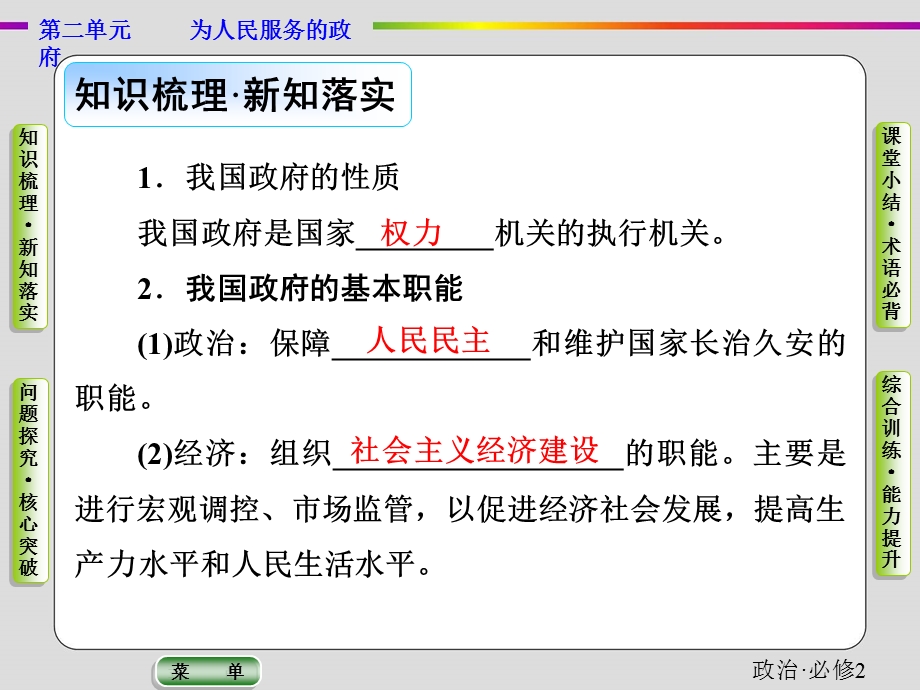 2019-2020学年人教版政治必修二抢分教程课件：第二单元第三课第一框　政府：国家行政机关 .ppt_第3页