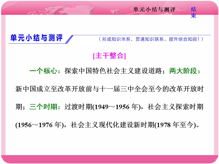 2018届高三历史（岳麓版）一轮复习课件《分点突破+高考研究》 第十一单元 中国社会主义建设发展道路的探索 第十一单元 单元小结与测评 .ppt_第1页