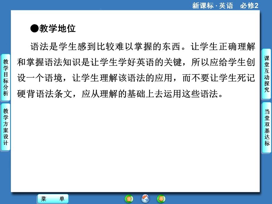 2014秋高中英语（新人教版必修2）教学课件（目标分析 方案设计 自主导学）：UNIT 2 PERIOD Ⅲ.ppt_第2页