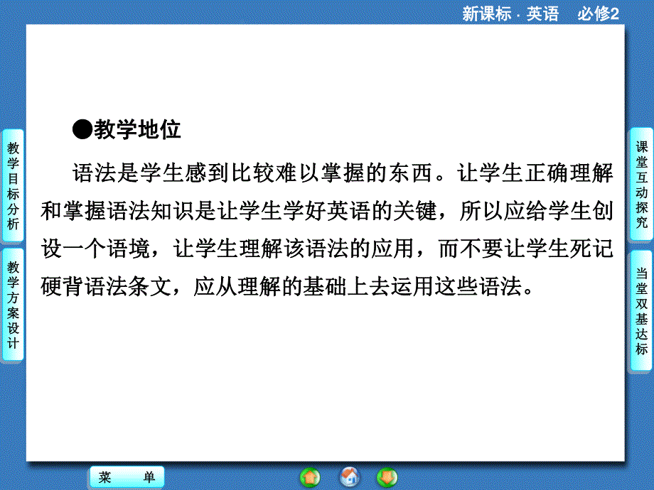 2014秋高中英语（新人教版必修2）教学课件（目标分析 方案设计 自主导学）：UNIT 4 PERIOD Ⅲ.ppt_第2页