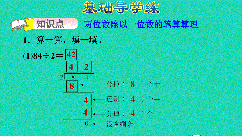 2021三年级数学上册 第四单元 两、三位数除以一位数第5课时 两位数除以一位数(没有余数)的笔算应用习题课件 冀教版.ppt_第3页