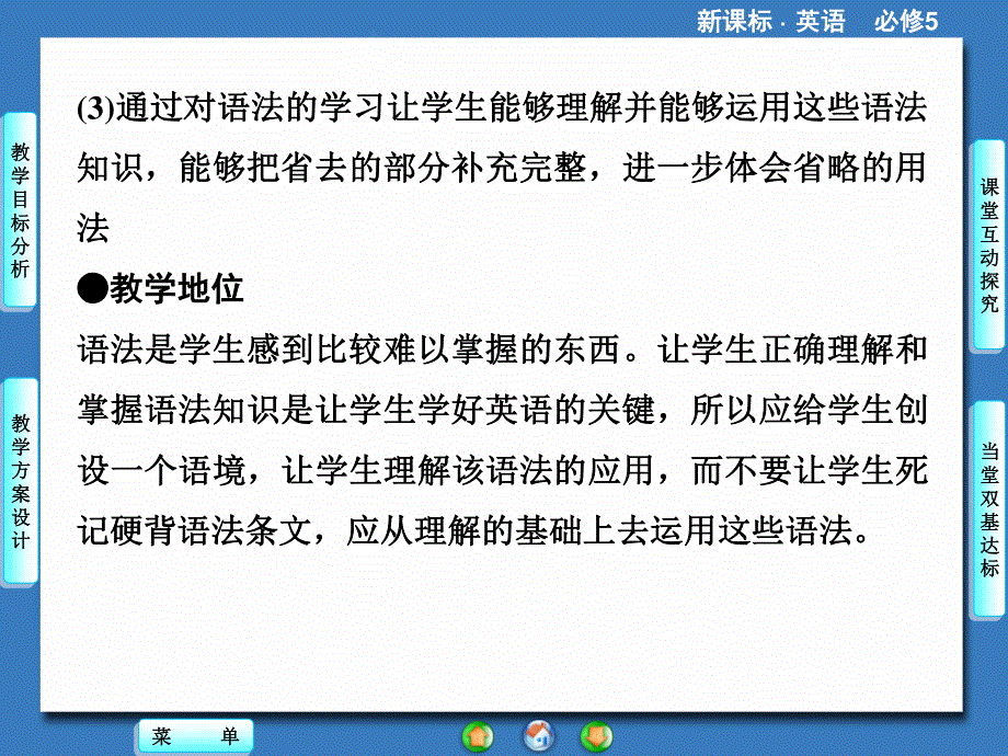 2014秋高中英语（新人教版必修5）教学课件（目标分析+方案设计+自主导学）：UNIT 5-PERIOD Ⅲ.ppt_第2页