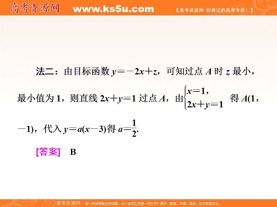 2018届高三数学文科二轮复习：第一部分课件：板块（二） 系统热门考点——以点带面 （十一）线性规划　布线行针 .ppt_第3页