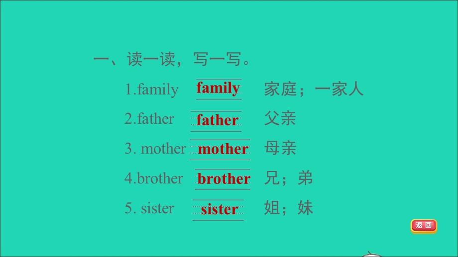 2021三年级英语上册 Unit 4 Family Lesson 19 Family基础默写课件 冀教版（三起）.ppt_第3页