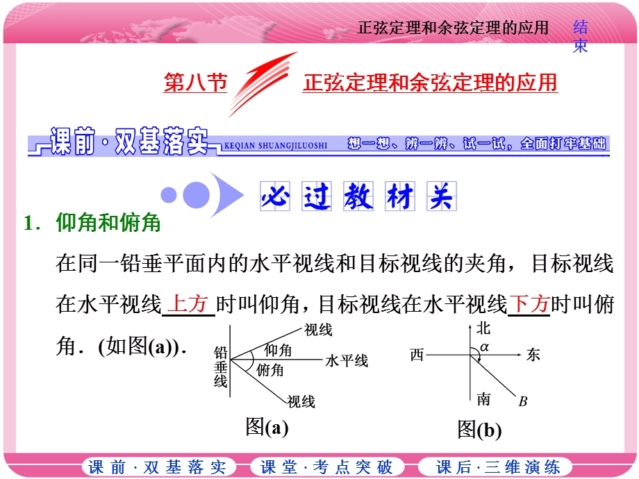 2018届高三数学（文）高考总复习课件：第三章 第八节 正弦定理和余弦定理的应用 .ppt_第1页