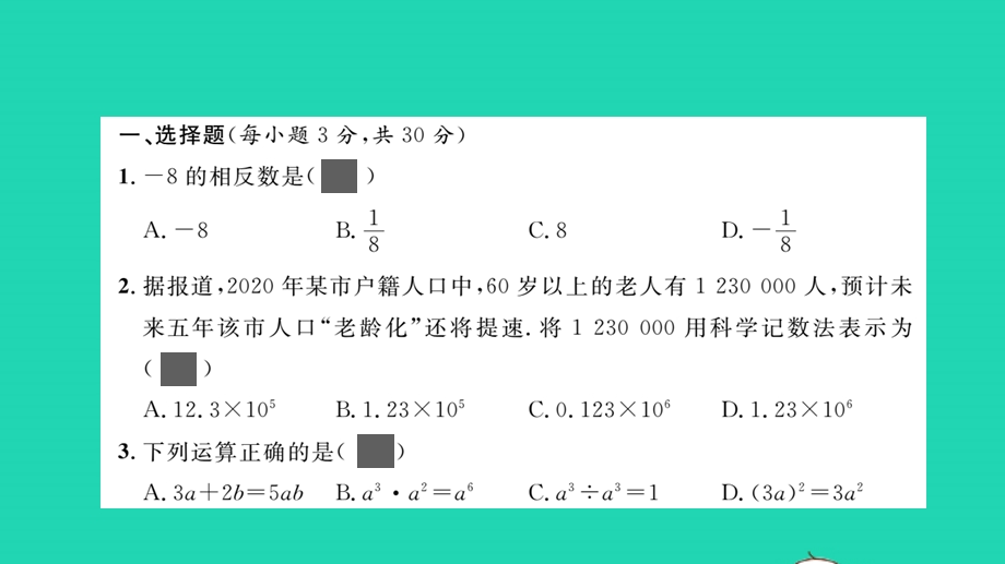 2022中考数学模拟卷（一）习题课件（新版）湘教版.pptx_第2页