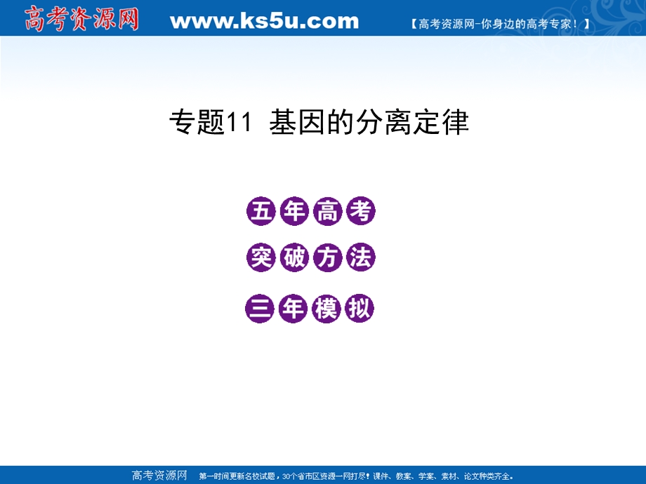 2012五年高考三年模拟生物课件：专题11 基因的分离定律.ppt_第1页