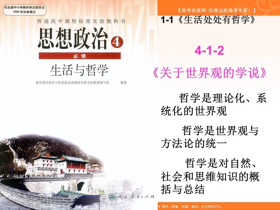 2014学年江苏省连云港市灌云县四队中学高二政治精品课件：《1.2 关于世界观的学说》（新人教版必修4）.ppt_第1页