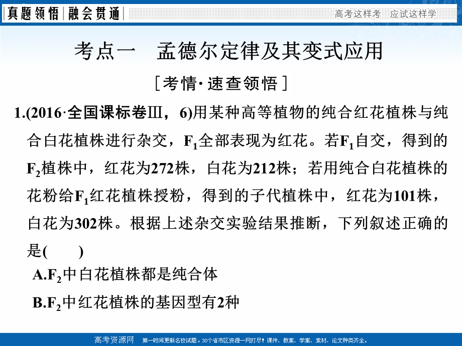 2017二轮专题复习生物课件：第四单元 专题二 遗传的基本规律及伴性遗传.ppt_第3页