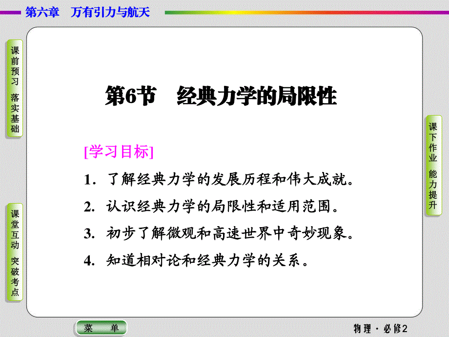 2019-2020学年人教版物理必修二抢分教程课件：第6章第6节　经典力学的局限性 .ppt_第1页