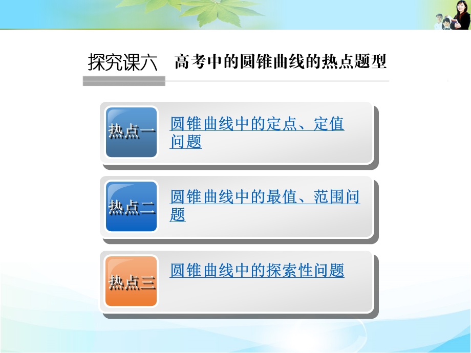 2016届 数学一轮（文科） 人教A版 课件 第九章 平面解析几何 专题探究课 圆锥曲线问题中的热点题型 .ppt_第1页