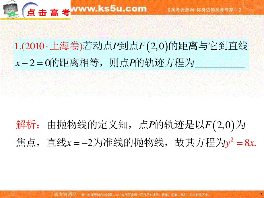 2012届江苏省高考数学文二轮总复习专题导练课件：专题16 简单的轨迹方程.ppt_第2页