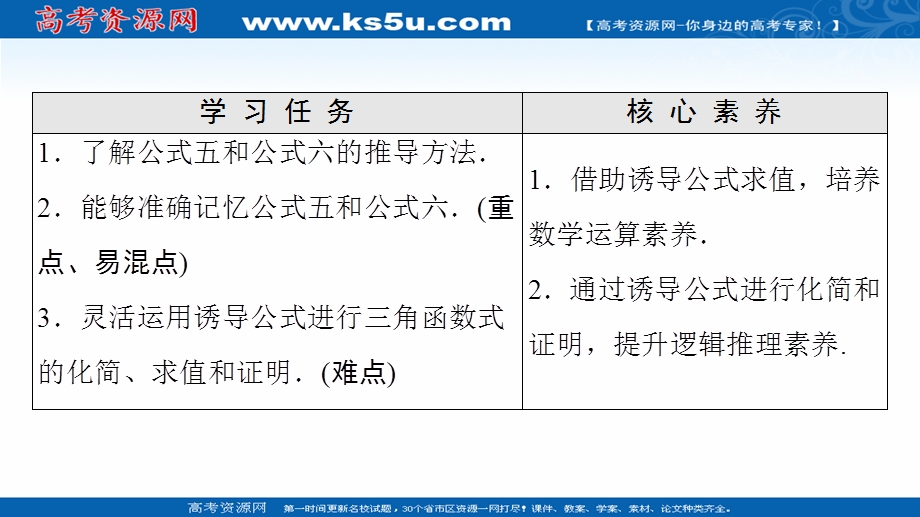 2021-2022学年新教材人教A版数学必修第一册课件：第5章 5-3 第2课时 公式五和公式六 .ppt_第2页