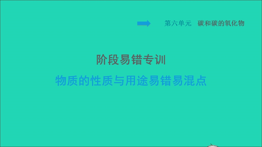 2021九年级化学上册 第6单元 碳和碳的氧化物 阶段易错专训 物质的性质与用途易错混点习题课件（新版）新人教版.ppt_第1页