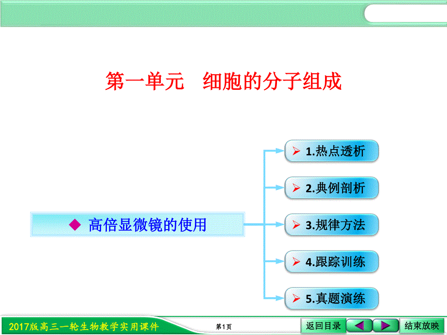 2017届人教版高三生物第一轮复习课件：1-1-3高倍显微镜的使用 .ppt_第1页