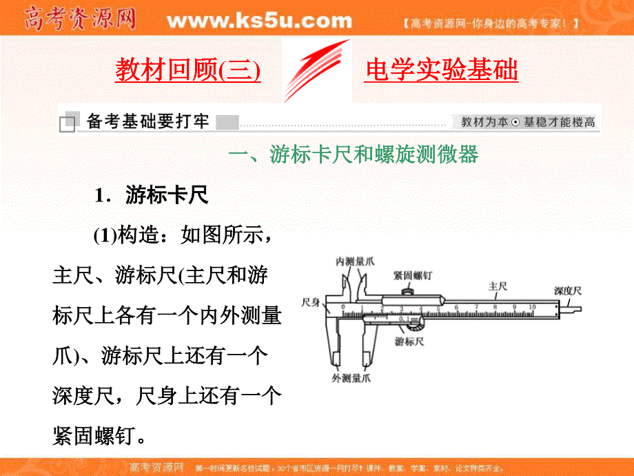 2018届高三物理二轮复习课件：恒定电流 教材回顾（三） 电学实验基础 .ppt_第1页