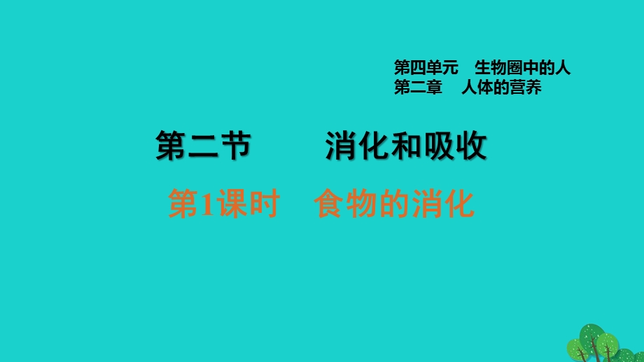 2022七年级生物下册 第四单元 生物圈中的人第二章 人体的营养第2节 消化和吸收第1课时 食物的消化习题课件（新版）新人教版.ppt_第1页