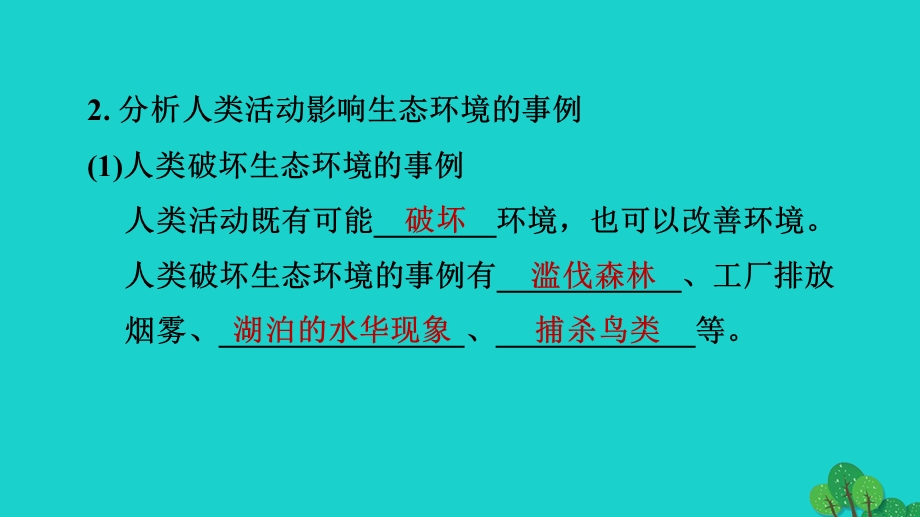 2022七年级生物下册 第四单元 生物圈中的人第七章 人类活动对生物圈的影响第1节 分析人类活动对生态环境的影响习题课件（新版）新人教版.ppt_第3页