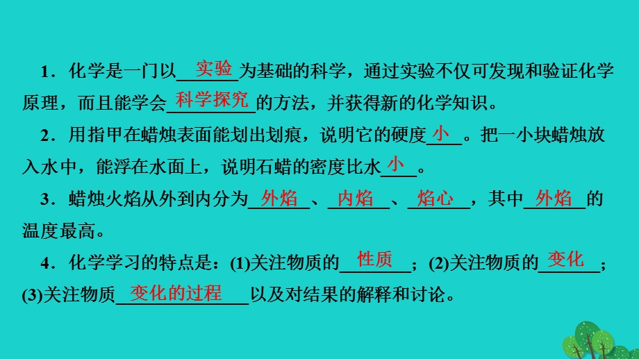 2022九年级化学上册 第一单元 走进化学世界课题2 第1课时 对蜡烛及其燃烧的探究作业课件 （新版）新人教版.ppt_第3页