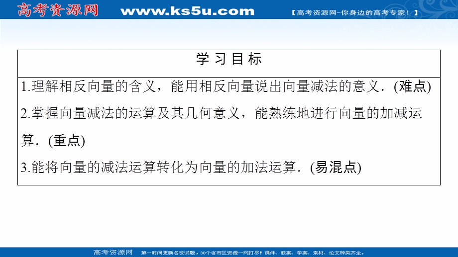 2020-2021学年人教A版高中数学必修4课件：2-2-2　向量减法运算及其几何意义 .ppt_第2页