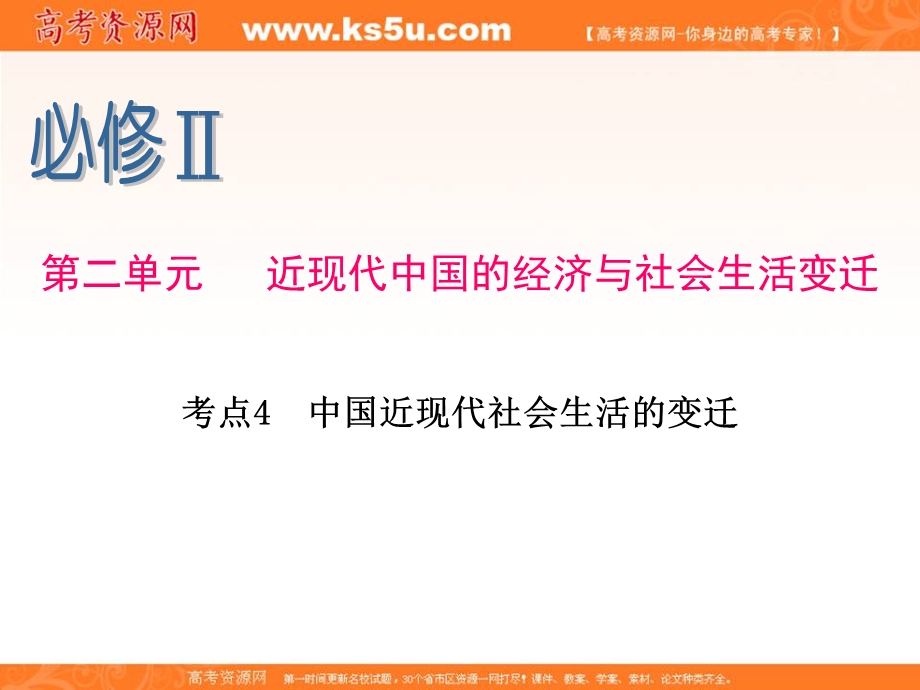 2013届新课标高考一轮复习（历史） 浙江专版课件：必修Ⅱ第2单元 考点4 中国近现代社会生活的变迁.ppt_第1页