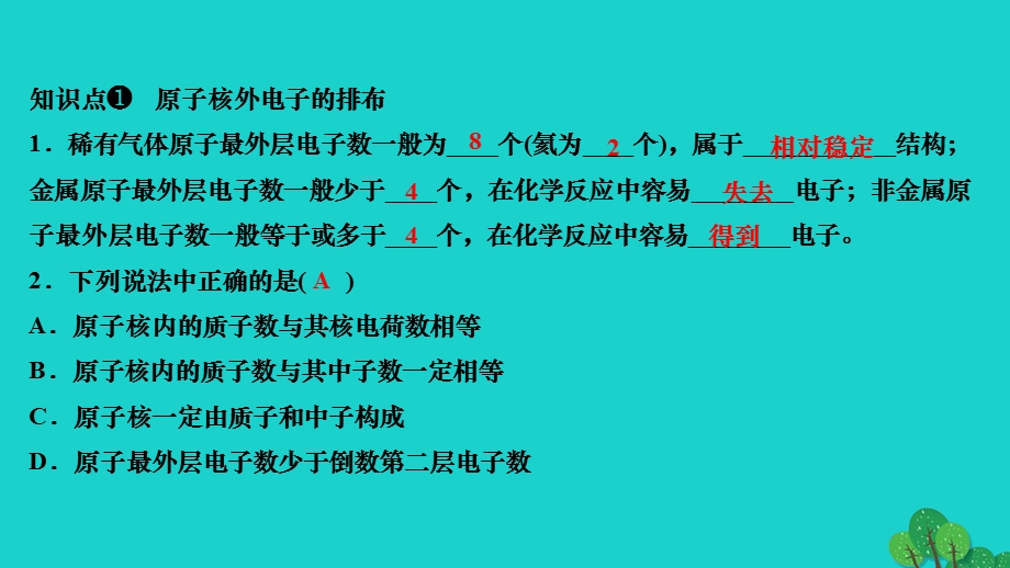 2022九年级化学上册 第三单元 物质构成的奥秘课题2 原子的结构第2课时 原子核外电子的排布作业课件 （新版）新人教版.ppt_第3页