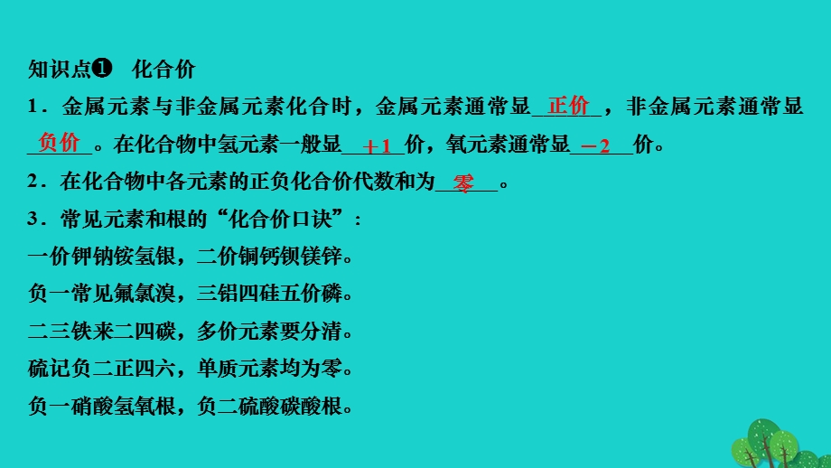 2022九年级化学上册 第四单元 自然界的水课题4 化学式与化合价第2课时 化合价作业课件 （新版）新人教版.ppt_第3页