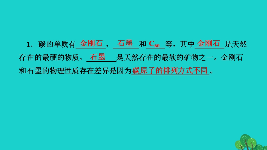 2022九年级化学上册 第六单元 碳和碳的氧化物课题1 金刚石、石墨和C60 第1课时 碳的单质作业课件 （新版）新人教版.ppt_第3页