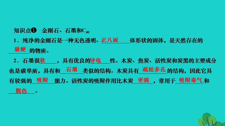 2022九年级化学上册 第六单元 碳和碳的氧化物课题1 金刚石、石墨和C60第1课时 碳的单质作业课件 （新版）新人教版.ppt_第3页