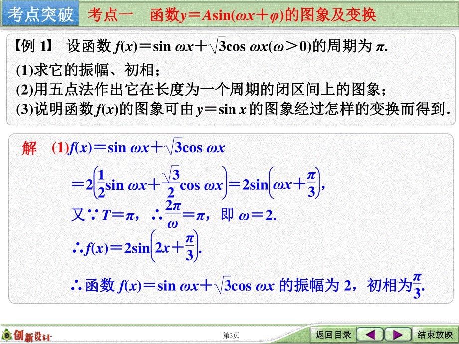 2016届《创新设计》数学一轮（文科）北师大版 第四章 三角函数、解三角形 第5讲　函数Y＝ASIN(ΩX＋Φ)的图像及应用.ppt_第3页