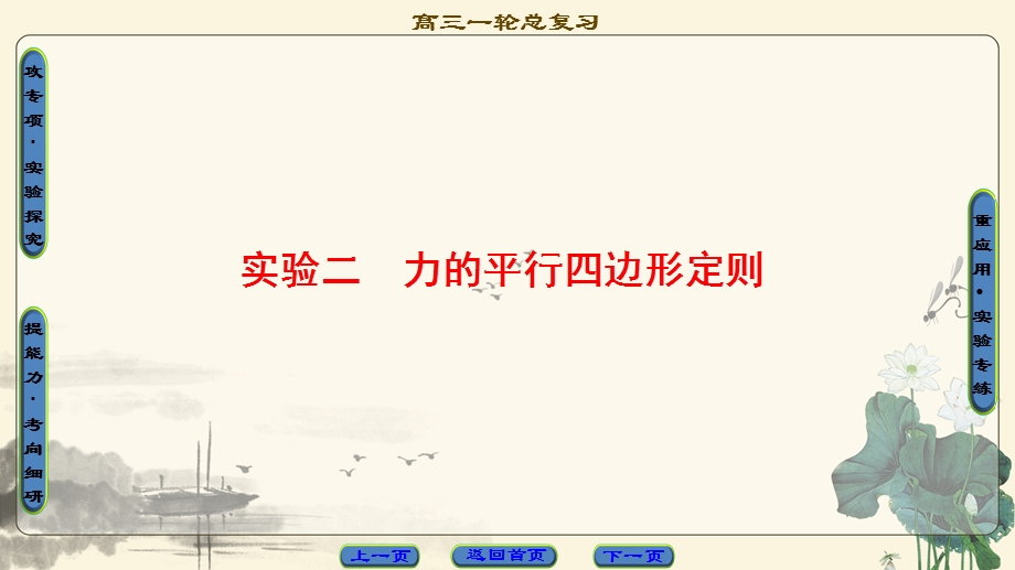 2018届高三物理（江苏）一轮复习课件：必考部分 第2章 实验2 力的平行四边形定则 .ppt_第1页