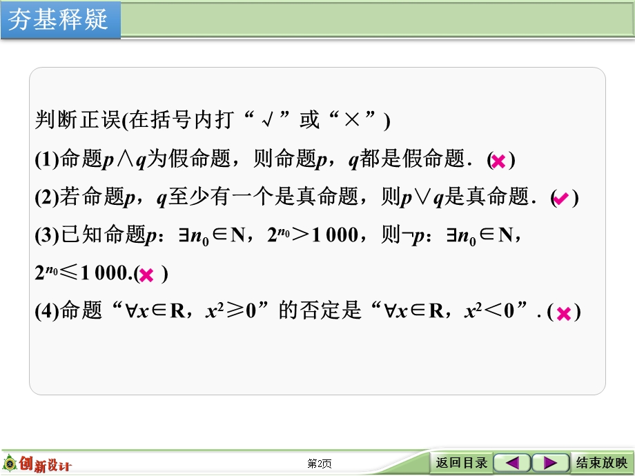 2016届《创新设计》数学一轮（文科）人教A版配套精品课件 第一章 第3讲 简单的逻辑联结词、全称量词与存在量词.ppt_第2页