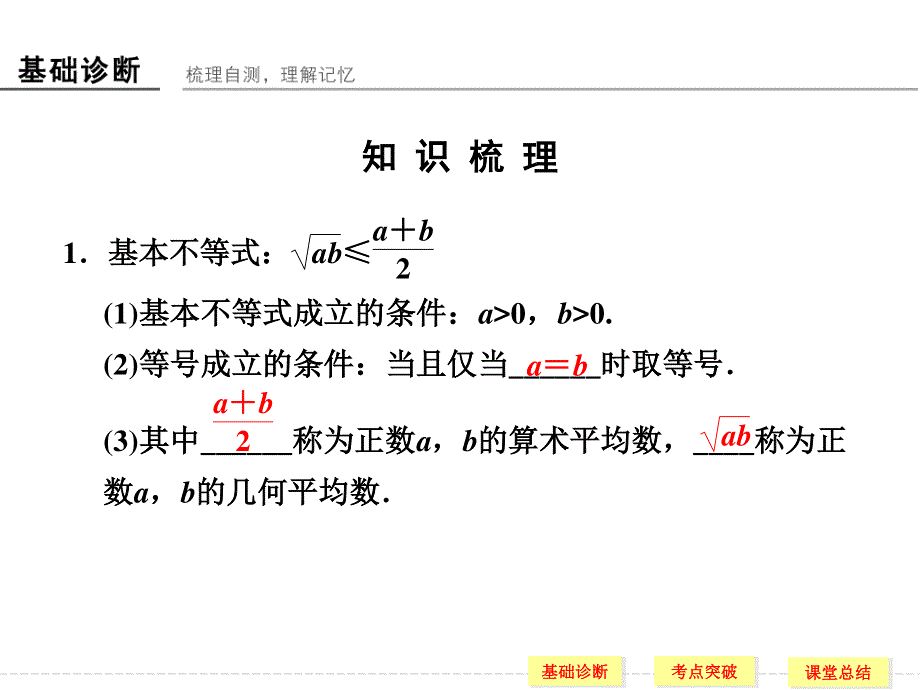 2016届《创新设计》数学一轮（理科）人教A版配套精品课件 7-3基本不等式及其应用.ppt_第2页