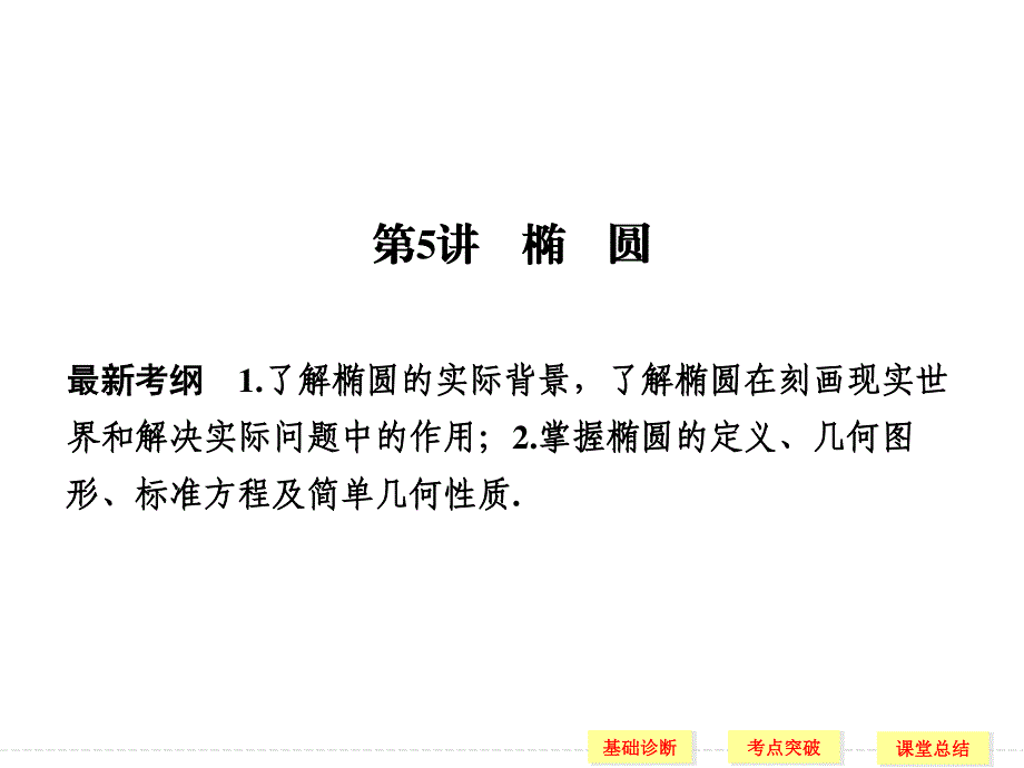 2016届《创新设计》数学一轮（理科）人教A版配套精品课件 9-5椭圆.ppt_第1页