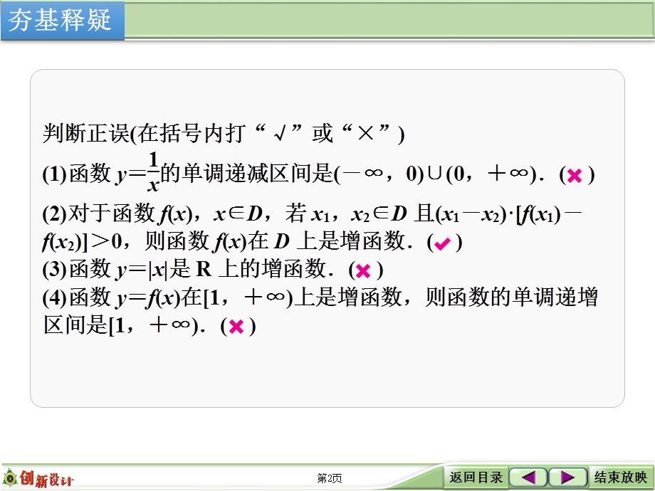 2016届《创新设计》数学课件 人教B版（理科）一轮复习 第二章 函数概念与基本初等函数Ⅰ 第2讲函数的单调性与最值.ppt_第2页