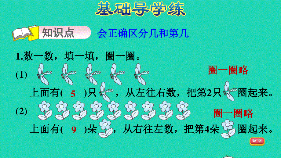 2021一年级数学上册 二 10以内数的认识第4课时 几和第几习题课件 冀教版.ppt_第3页