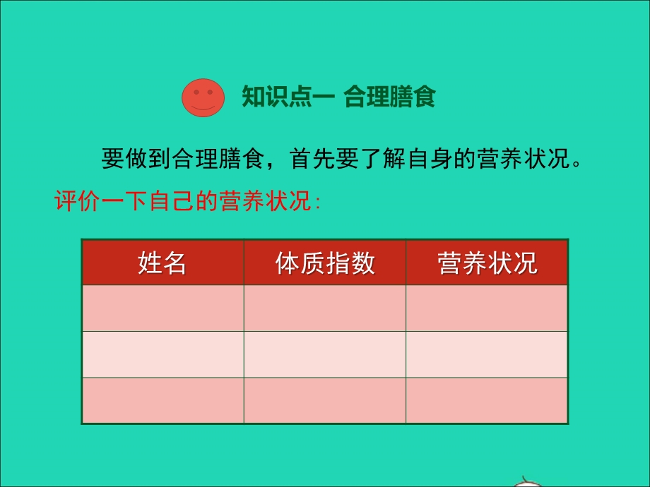 七年级生物下册 第四单元 生物圈中的人 第8章 人体的营养 第3节 合理膳食与食品安全教学课件 （新版）北师大版.ppt_第3页