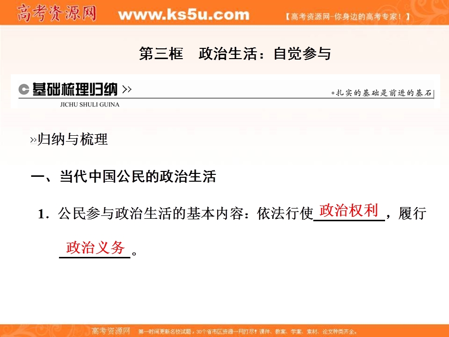 2017人教版高中政治必修二课件：1-3政治生活_自觉参与 .ppt_第1页