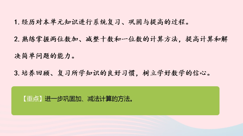 2023一年级数学下册 5 100以内的加法和减法（一）第15课时 复习100以内的加减法教学课件 冀教版.pptx_第2页